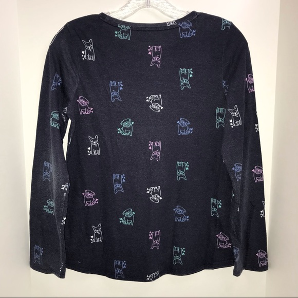 SO girls long sleeve t-shirt, navy blue with pugs and frenchie dogs all over - Picture 6 of 10